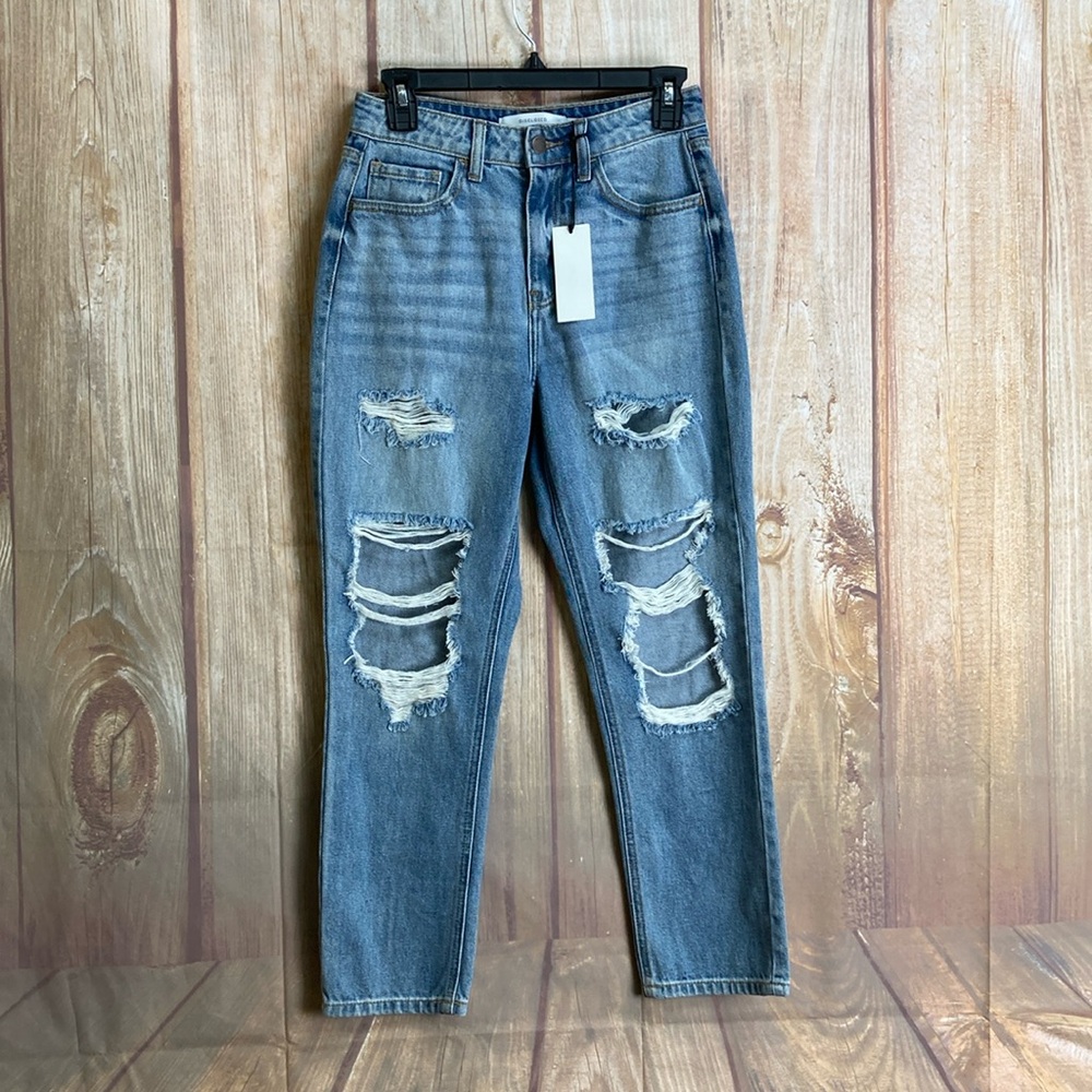 💵NWT Disclosed Distressed High Rise Straight Crop Blue Women's Jeans Size 25